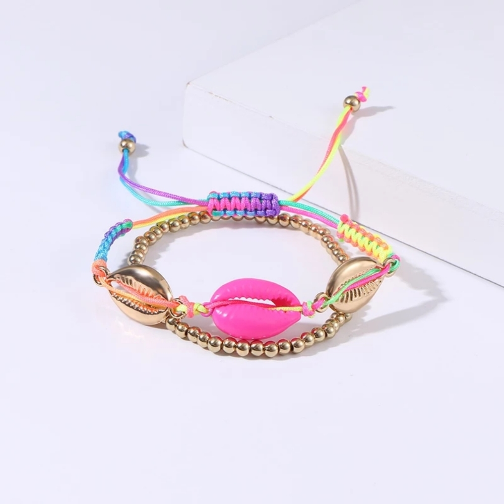 Pastel Pink Mermaid Cowrie Shell Rope Bracelet